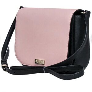 Kate Spade light pink and black leather gold-over crossbody purse